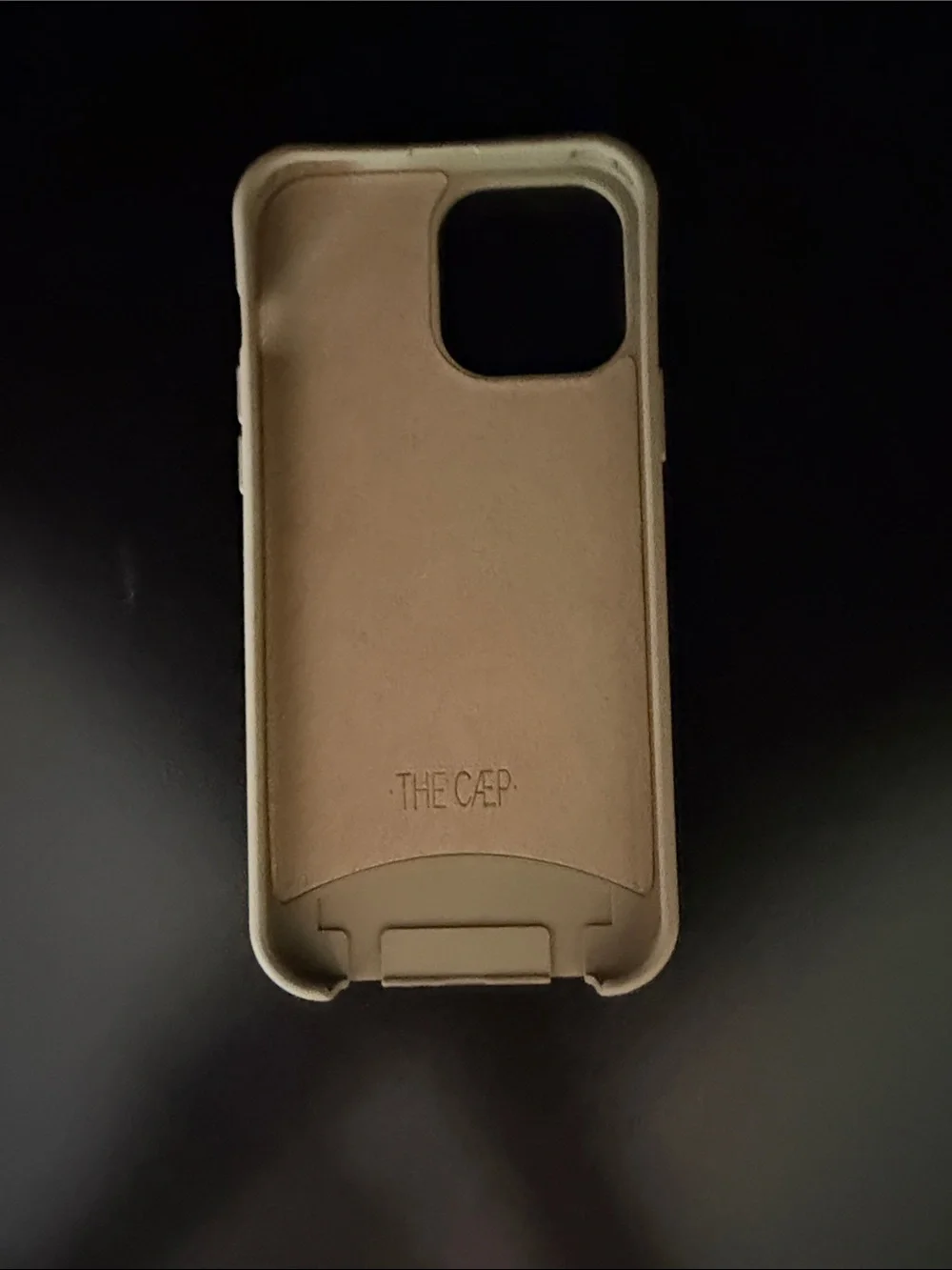 CAEP Beige iPhone 13 Pro Max Case with Light Blue Card Holder and Beaded Strap